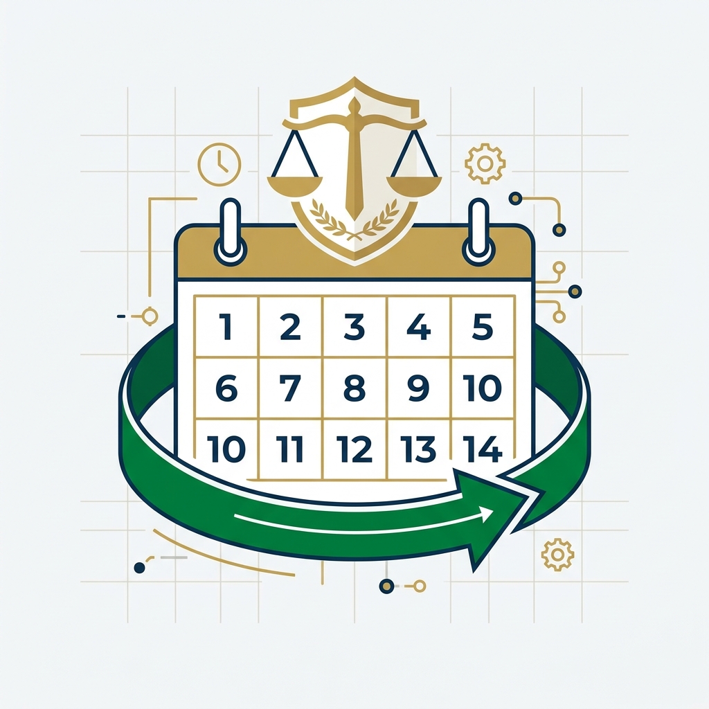 رسم توضيحي مؤسسي للمادة 53 من قانون العمل الإماراتي بخصوص فترة التسوية البالغة 14 يوماً